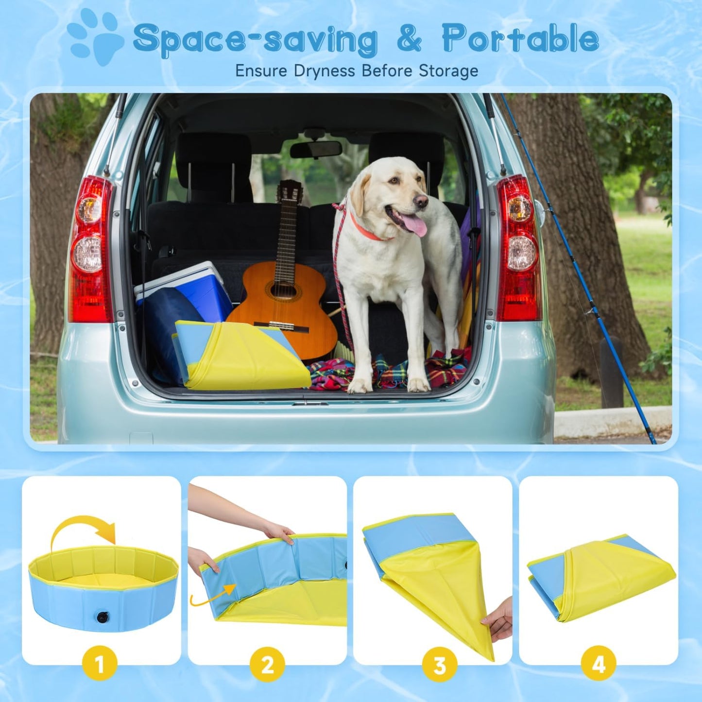 Nobleza Piscina Para Perros Grandes Y Pequeños, Bañera Plegable Rigida Antideslizante Para Mascotas, Gatos, 80 * 20Cm, S, Azul & Amarillo