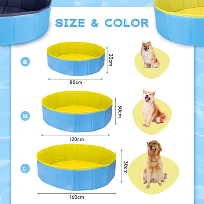 Nobleza Piscina Para Perros Grandes Y Pequeños, Bañera Plegable Rigida Antideslizante Para Mascotas, Gatos, 80 * 20Cm, S, Azul & Amarillo