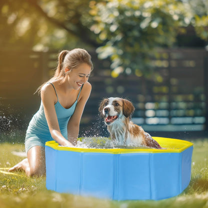 Nobleza Piscina Para Perros Grandes Y Pequeños, Bañera Plegable Rigida Antideslizante Para Mascotas, Gatos, 80 * 20Cm, S, Azul & Amarillo