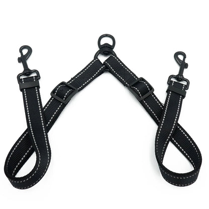 Black Double Leash Coupler for Large Dogs Adjustable Heavy Duty Nylon Splitter for Two Big Dogs