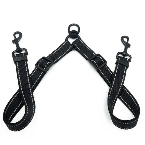 Black Double Leash Coupler for Large Dogs Adjustable Heavy Duty Nylon Splitter for Two Big Dogs