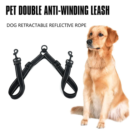 Black Double Leash Coupler for Large Dogs Adjustable Heavy Duty Nylon Splitter for Two Big Dogs