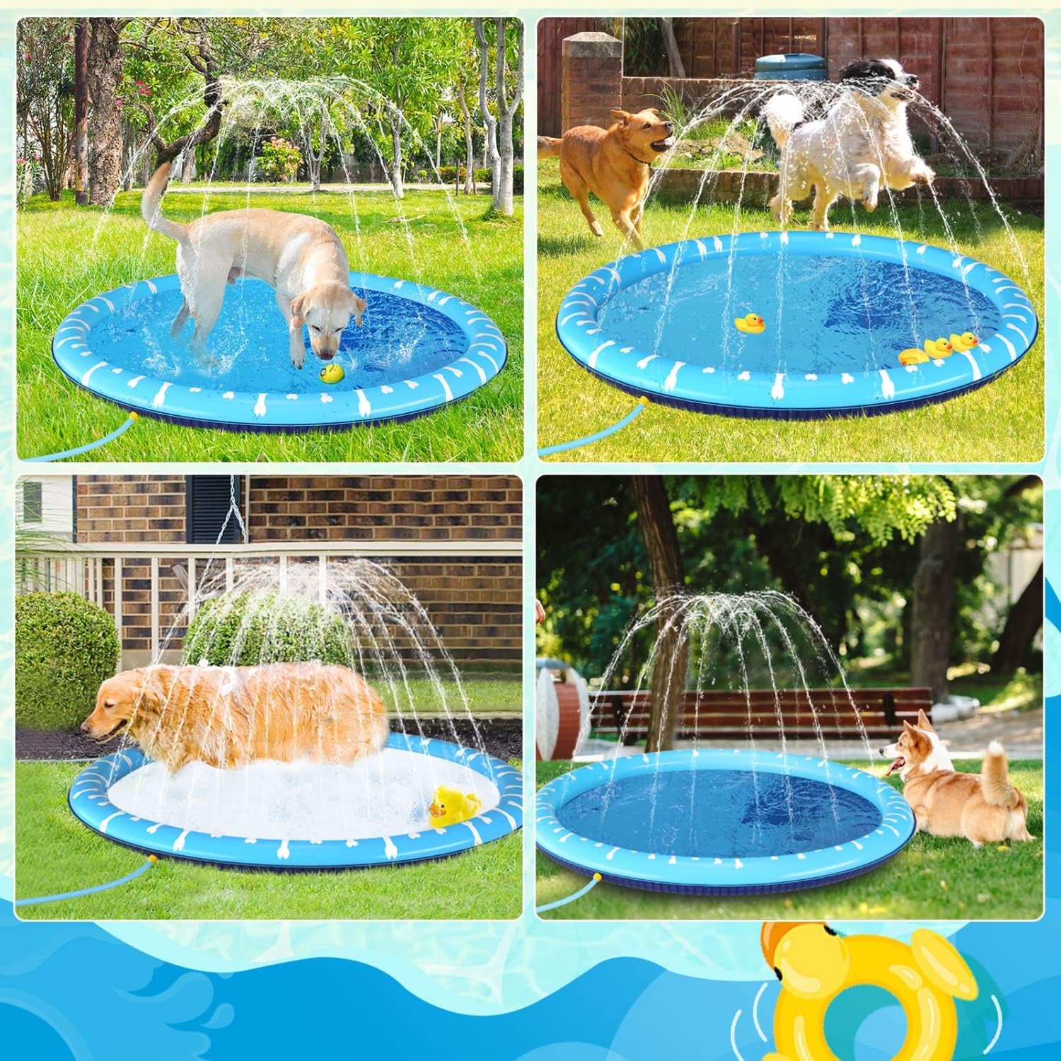 Nobleza Piscina Para Perros Grandes, D170Cm/66.9In Piscina Plegable Para Perro, Splash Pad Perro, Espesar 0.55Mm, Antideslizante Tapete De Juegos De Agua, Juguete De Verano Para Jardín Al Aire Libre