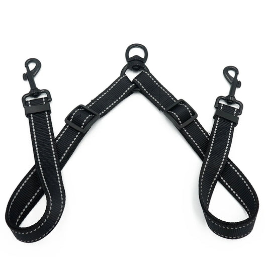 Black Double Leash Coupler for Large Dogs Adjustable Heavy Duty Nylon Splitter for Two Big Dogs